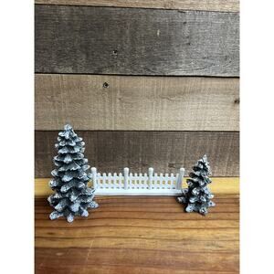 Christmas Village 2 Pine Trees and Wooden Fence